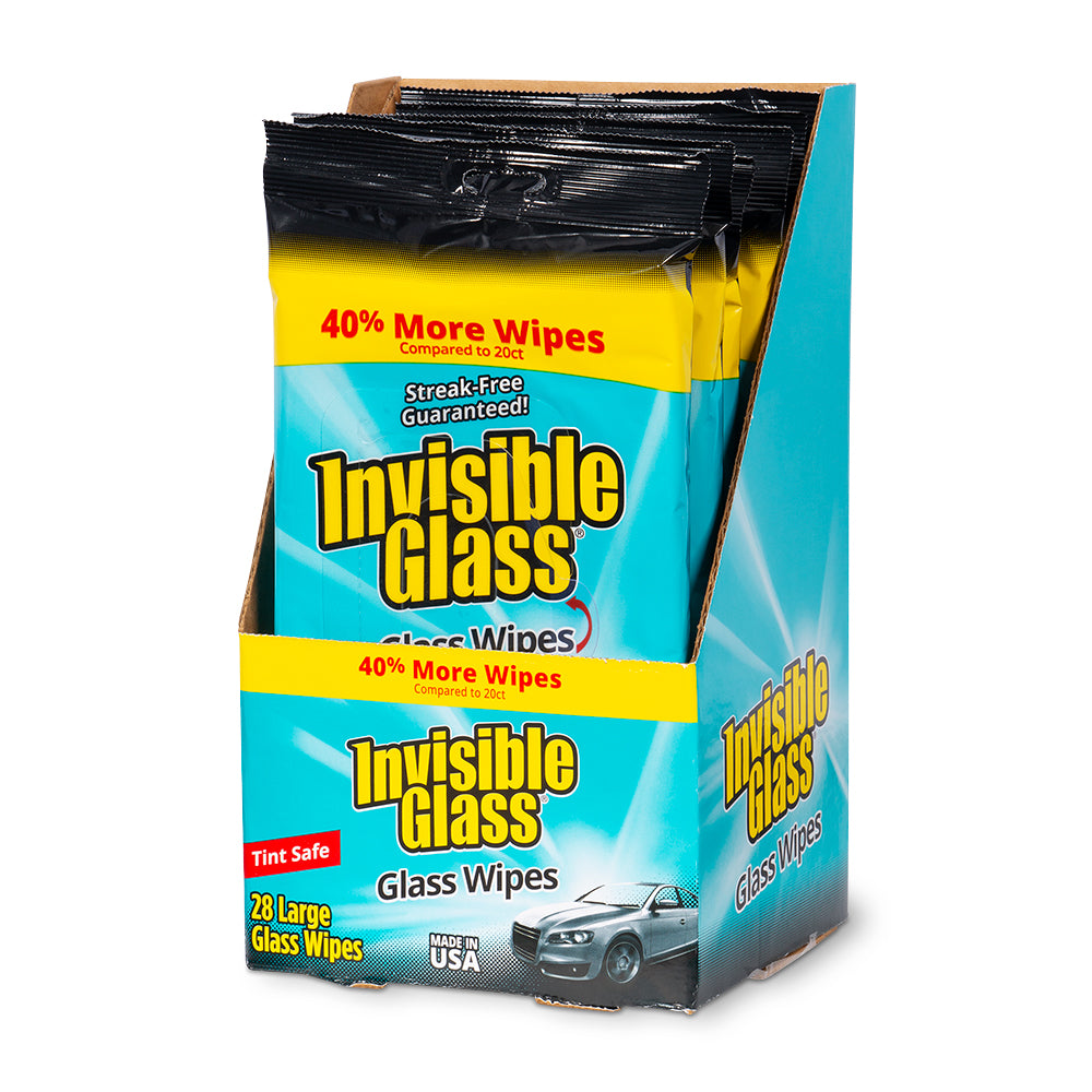 
                  
                    Box of Invisible Glass glass wipes with packaging details on a white background
                  
                
